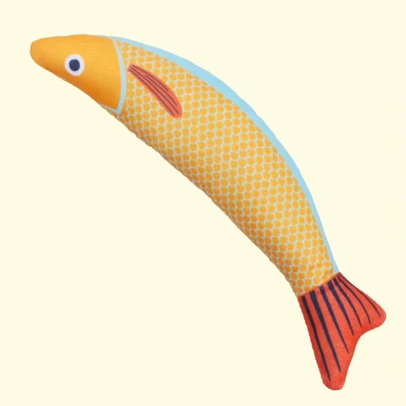 Interactive Saury Fish Crinkle Plush Cat Kicker Toy with Catnip for Teeth Grinding and Play