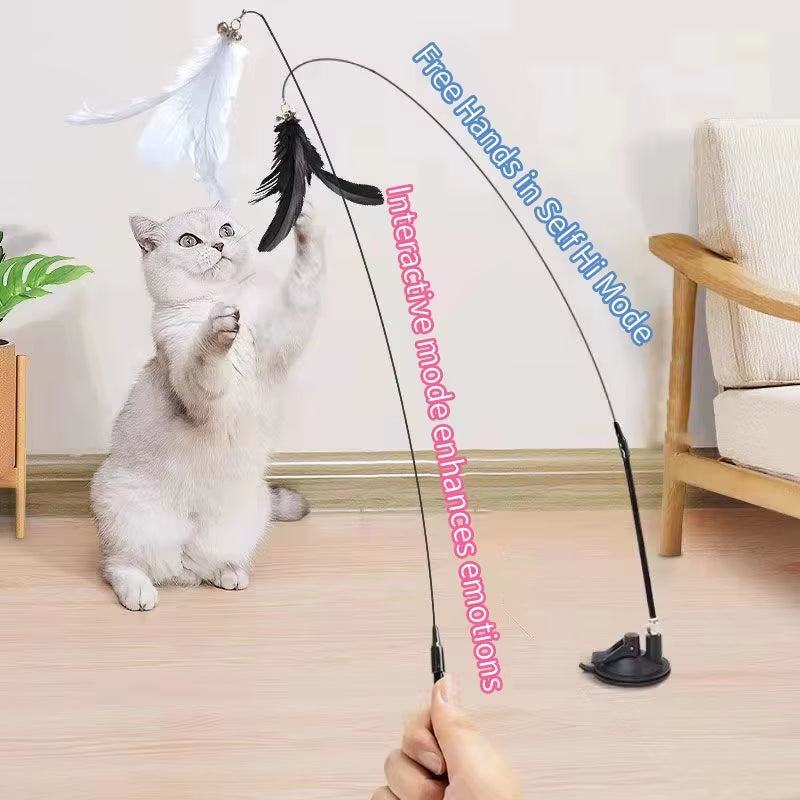 Interactive Cat Toy - Hands-Free Feather Wand with Suction Cup for Engaging Playtime