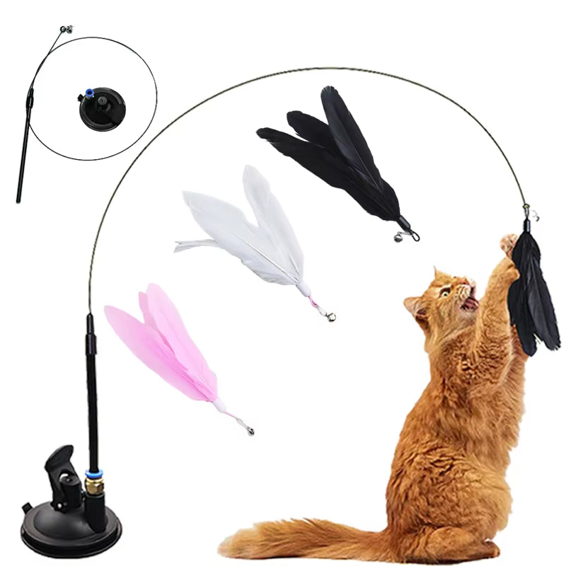 Interactive Cat Toy - Hands-Free Feather Wand with Suction Cup for Engaging Playtime