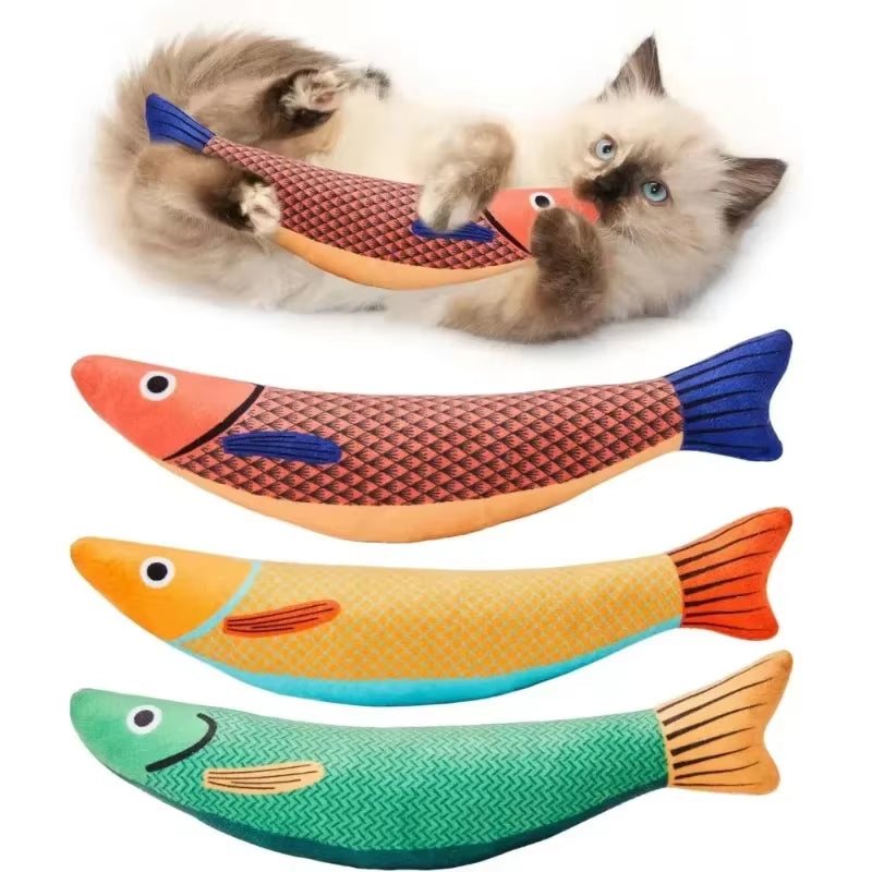 Interactive Saury Fish Crinkle Plush Cat Kicker Toy with Catnip for Teeth Grinding and Play