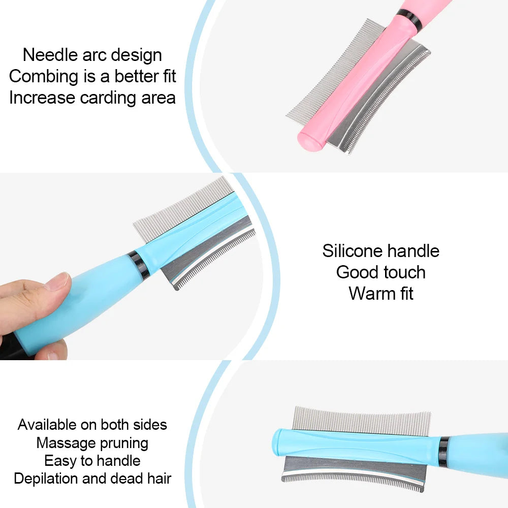 Double-Sided Pet Grooming Tool for Effective Deshedding of Long and Short Hair in Cats