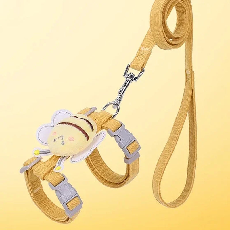 Adjustable Cartoon Bee Double Layer Cat Harness and Leash Set for Small to Medium Pets - Ideal for Outdoor Walking