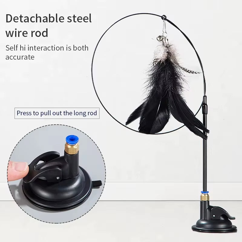 Interactive Cat Toy - Hands-Free Feather Wand with Suction Cup for Engaging Playtime