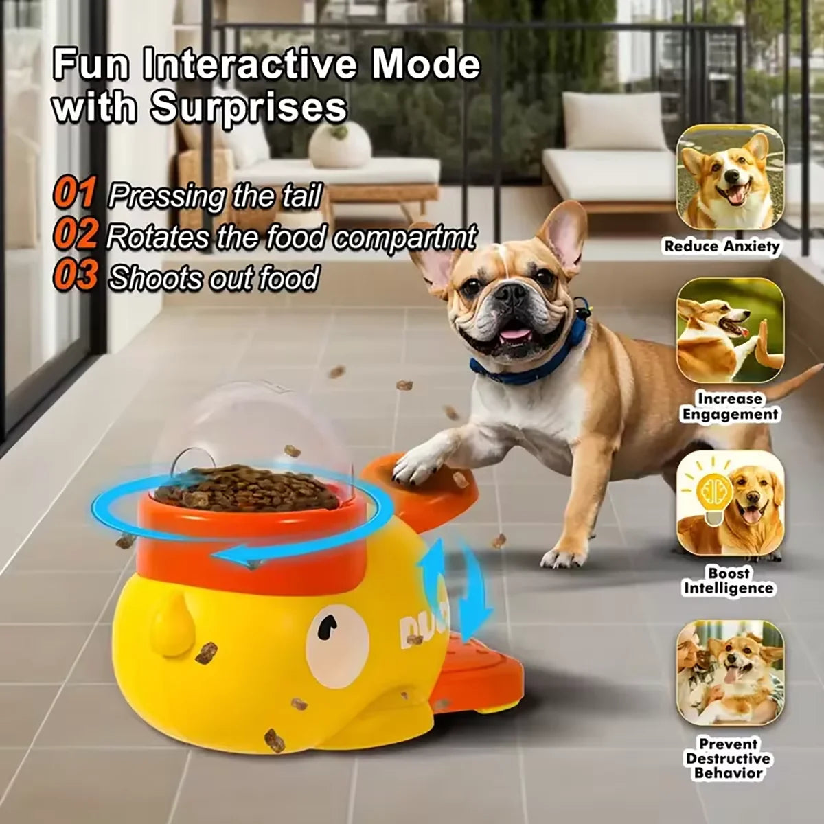 Cat Food Feeder with Cartoon Duck Design - Anti-Slip Automatic Pet Snack Puzzle Dispenser for Cats