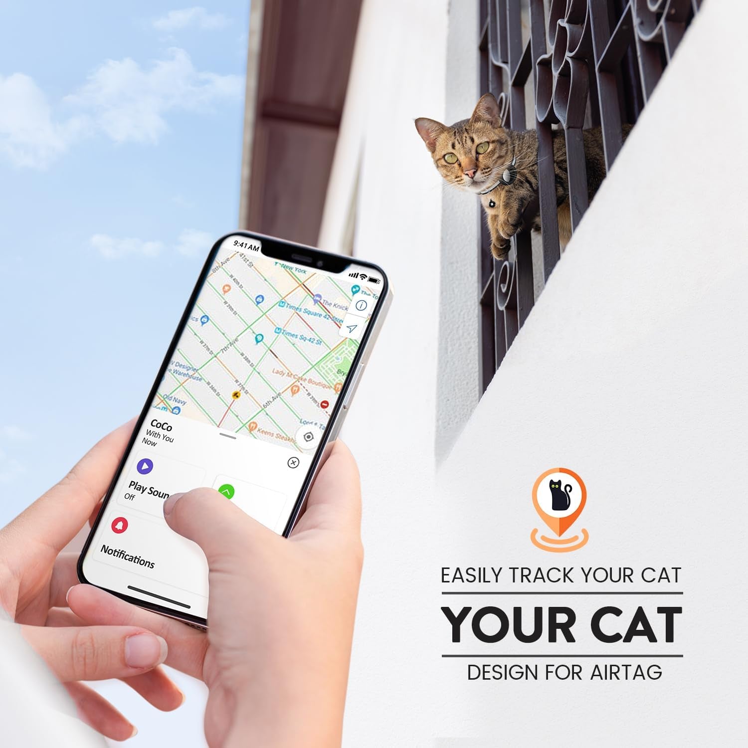 Reflective Cat Collar with AirTag Holder, Waterproof Design, Breakaway Safety Buckle, Bell Included, Compatible with Apple AirTag - Black