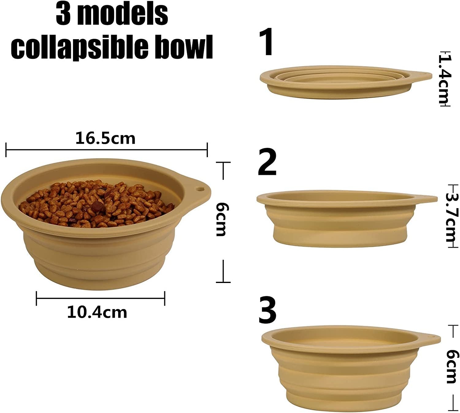 2-Pack Collapsible Pet Bowls - Portable Feeding and Water Bowls with Carabiner for Indoor and Outdoor Use (Navy + Khaki)