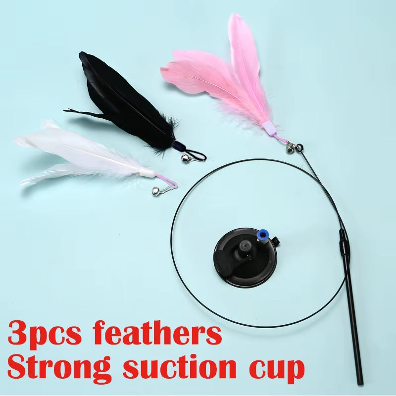 Interactive Cat Toy - Hands-Free Feather Wand with Suction Cup for Engaging Playtime