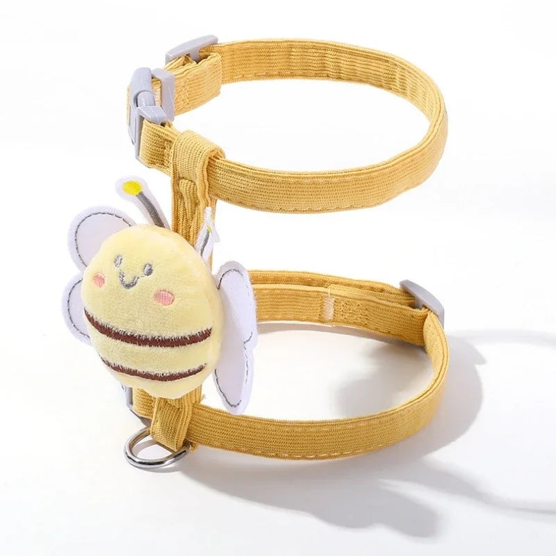 Adjustable Cartoon Bee Double Layer Cat Harness and Leash Set for Small to Medium Pets - Ideal for Outdoor Walking