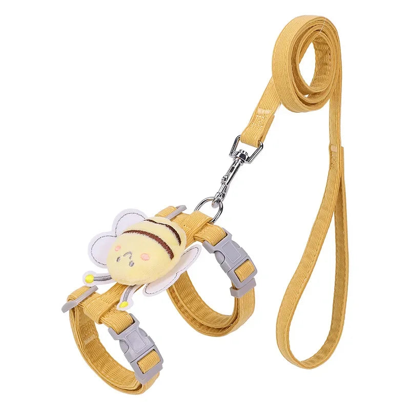 Adjustable Cartoon Bee Double Layer Cat Harness and Leash Set for Small to Medium Pets - Ideal for Outdoor Walking