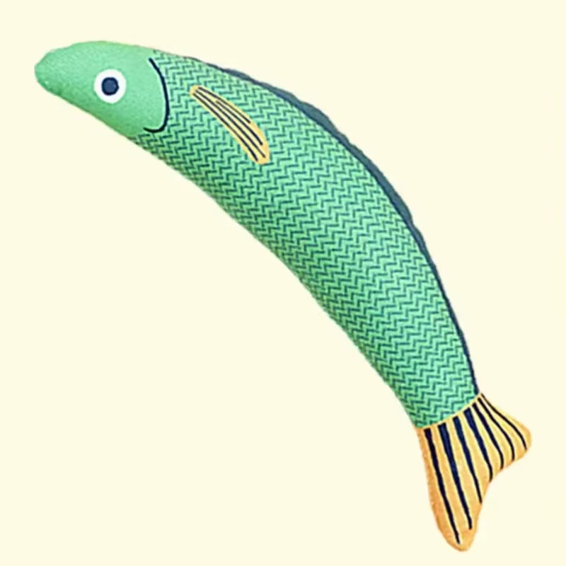 Interactive Saury Fish Crinkle Plush Cat Kicker Toy with Catnip for Teeth Grinding and Play