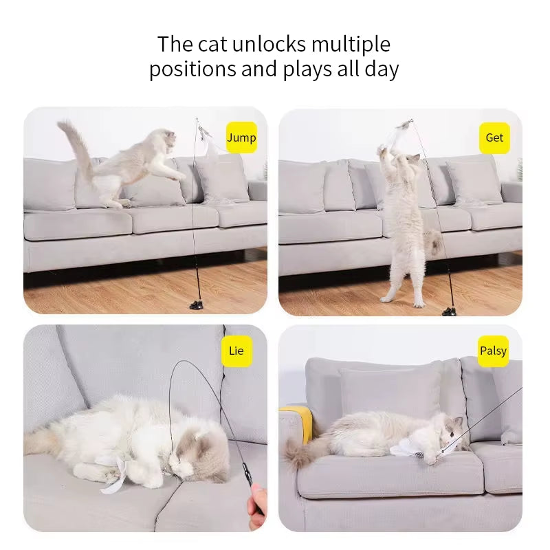 Interactive Cat Toy - Hands-Free Feather Wand with Suction Cup for Engaging Playtime