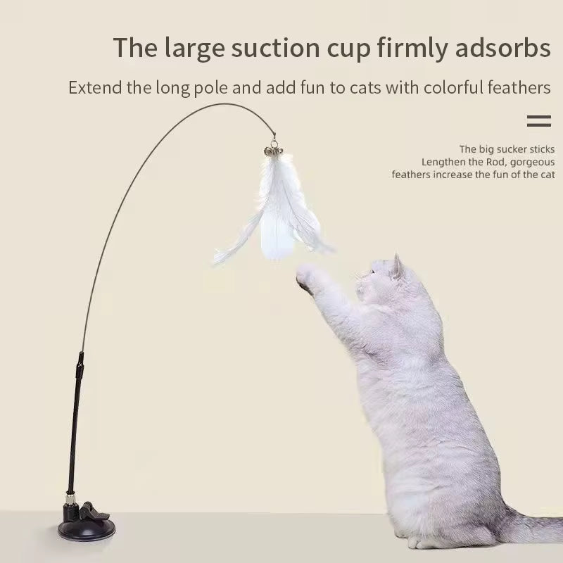 Interactive Cat Toy - Hands-Free Feather Wand with Suction Cup for Engaging Playtime