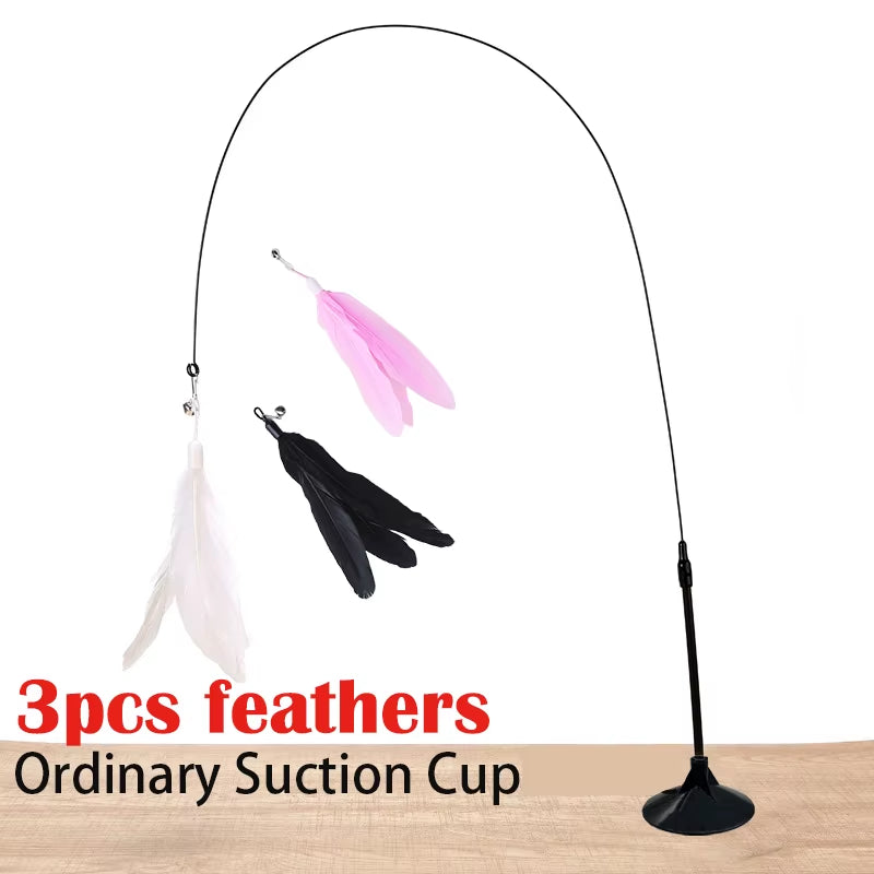 Interactive Cat Toy - Hands-Free Feather Wand with Suction Cup for Engaging Playtime