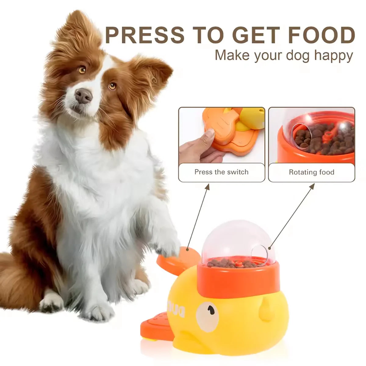 Cat Food Feeder with Cartoon Duck Design - Anti-Slip Automatic Pet Snack Puzzle Dispenser for Cats