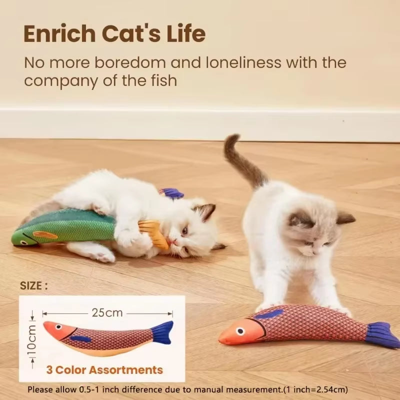 Interactive Saury Fish Crinkle Plush Cat Kicker Toy with Catnip for Teeth Grinding and Play