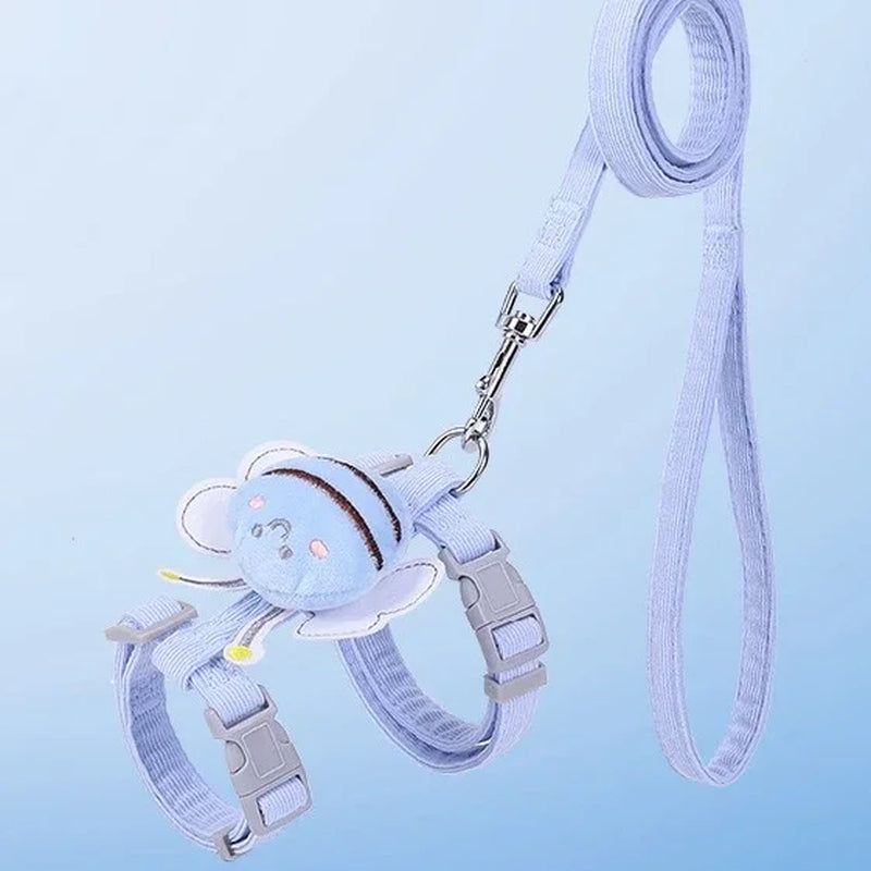 Adjustable Cartoon Bee Double Layer Cat Harness and Leash Set for Small to Medium Pets - Ideal for Outdoor Walking