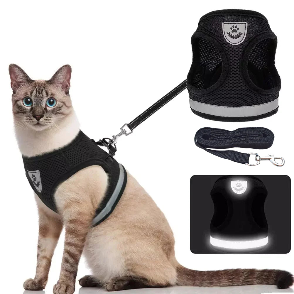 Adjustable Breathable Cat Harness and Leash Set - Escape-Proof Vest for Kittens and Puppies with Reflective Features for Enhanced Control
