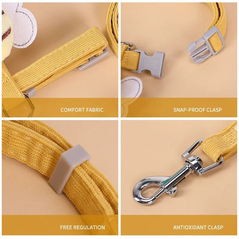 Adjustable Cartoon Bee Double Layer Cat Harness and Leash Set for Small to Medium Pets - Ideal for Outdoor Walking