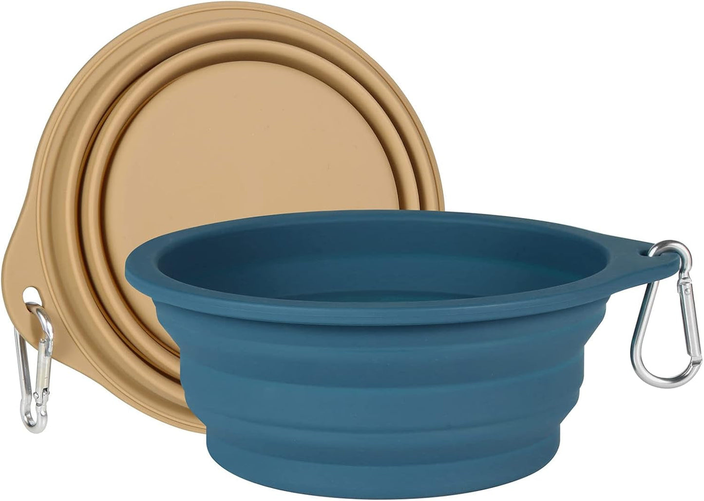 2-Pack Collapsible Pet Bowls - Portable Feeding and Water Bowls with Carabiner for Indoor and Outdoor Use (Navy + Khaki)
