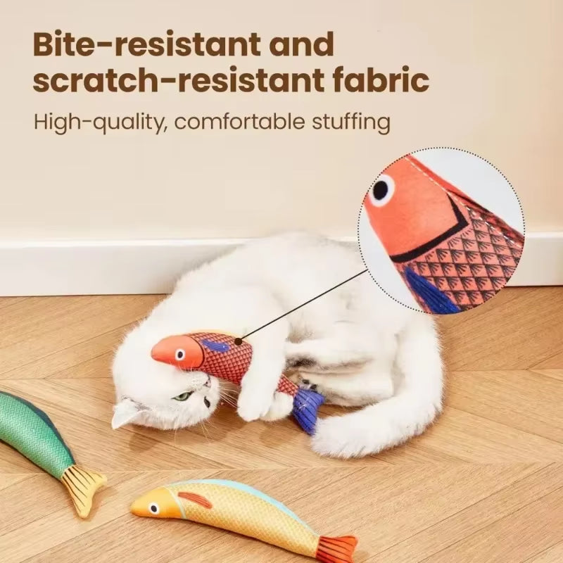 Interactive Saury Fish Crinkle Plush Cat Kicker Toy with Catnip for Teeth Grinding and Play