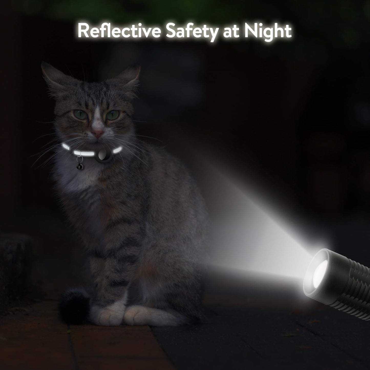 Reflective Cat Collar with AirTag Holder, Waterproof Design, Breakaway Safety Buckle, Bell Included, Compatible with Apple AirTag - Black