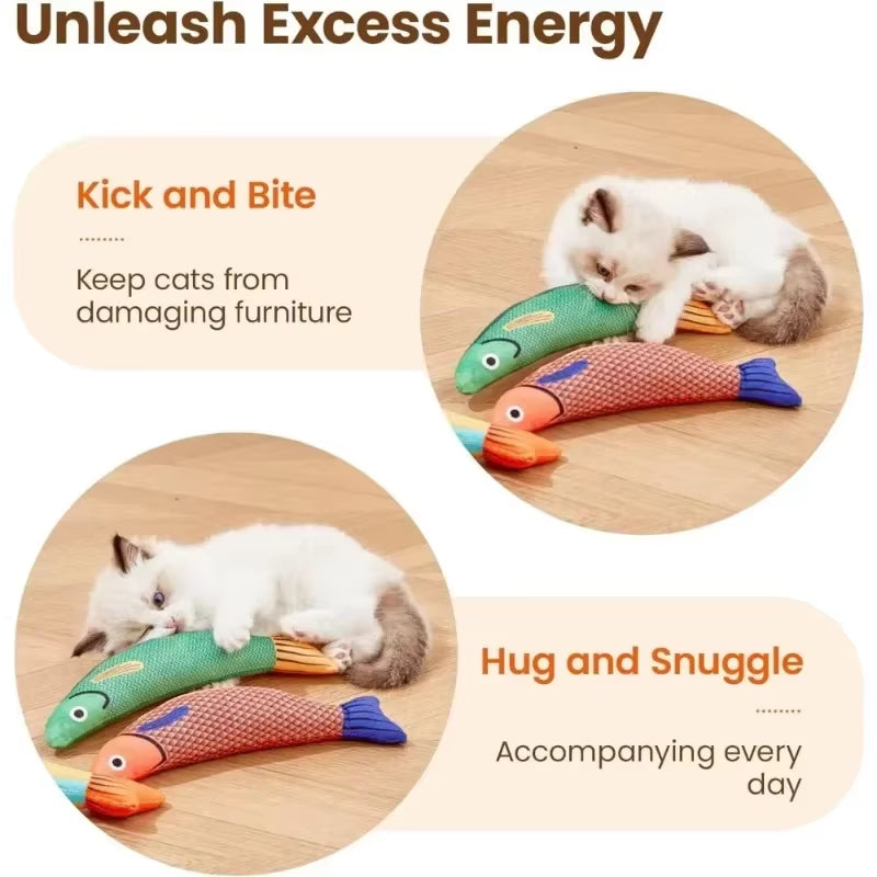 Interactive Saury Fish Crinkle Plush Cat Kicker Toy with Catnip for Teeth Grinding and Play